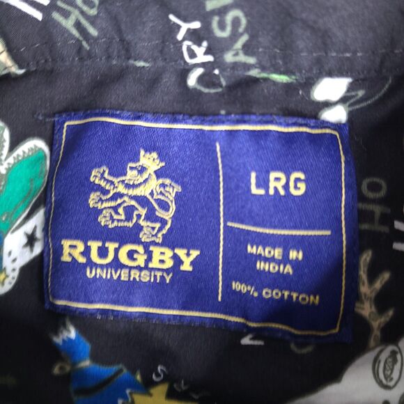 Rugby University Shirt Mens Large Black Colorful Christmas Funny Button Down - Picture 5 of 14